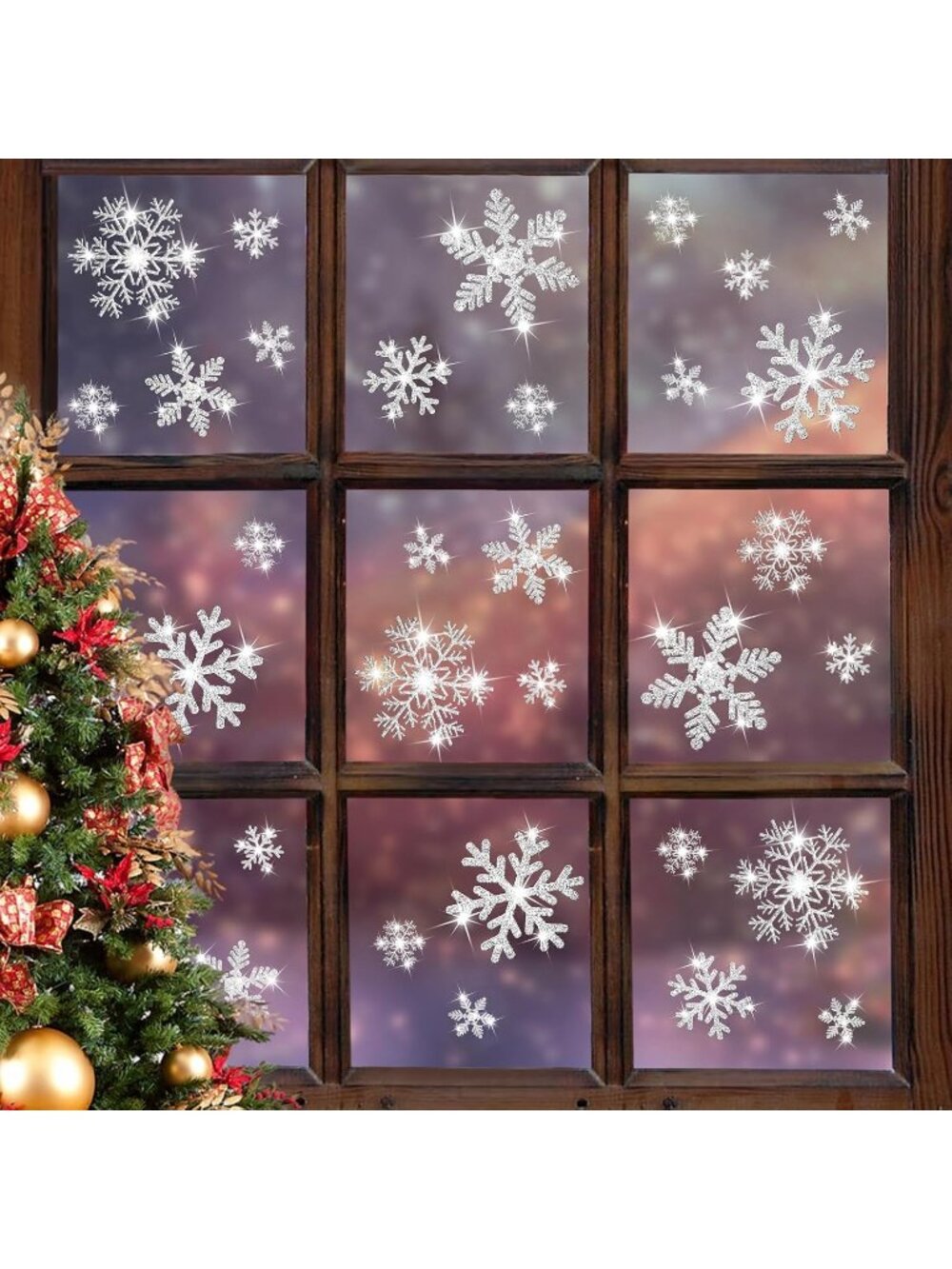 240 Pcs Glitter White Christmas Window Clings Glitter Snowflakes Window Decals